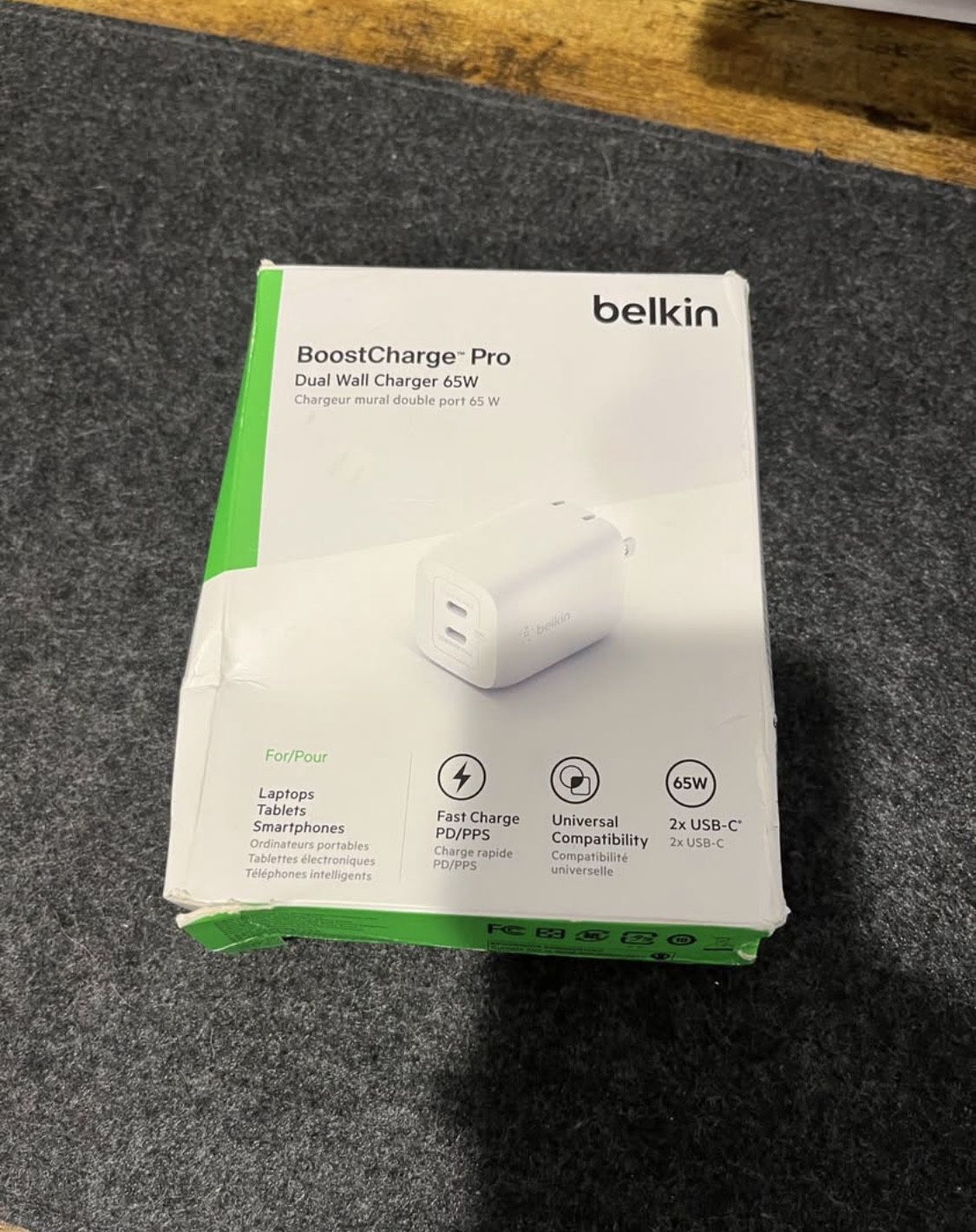 New - Belkin 65W Dual USB C Charger Block, Super Fast Charging PD3.0 w/ GaN