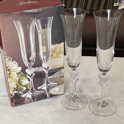 Gorham Amore Collection toasting flutes in original packaging. 10” Tall