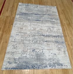 Abstract Blue,beige ,white and Grey Area Rug/6’x9’