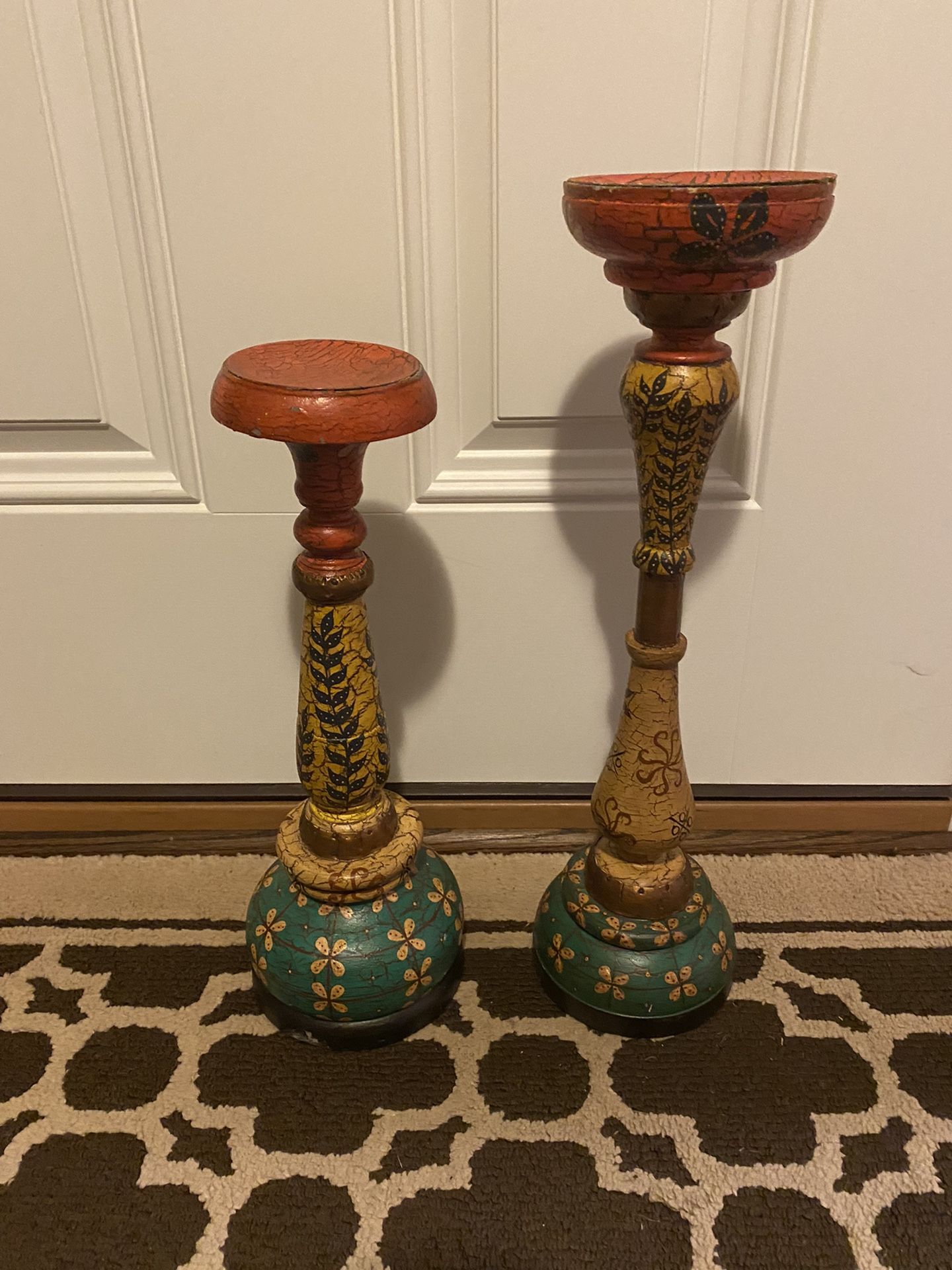 Set of 2 Extra Large Wooden Beautiful Candlesticks Pillar Candle Holders