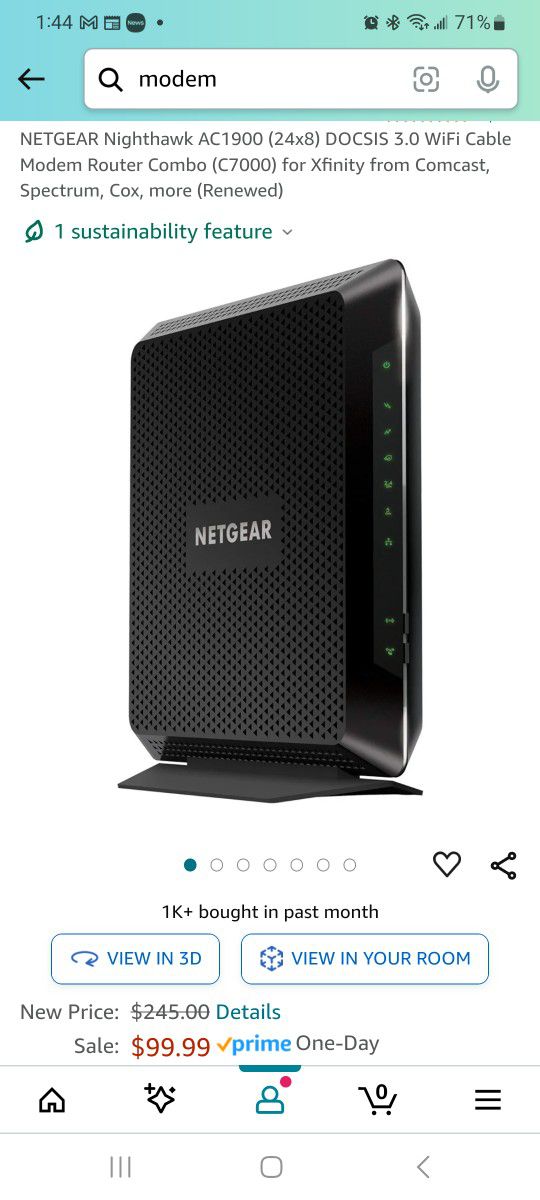 Netgear Nighthawk AC1900 Modem & Router 