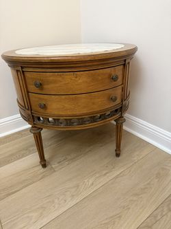 Vintage Louis XVI Style Kidney Side Table – Inlaid Marble Top