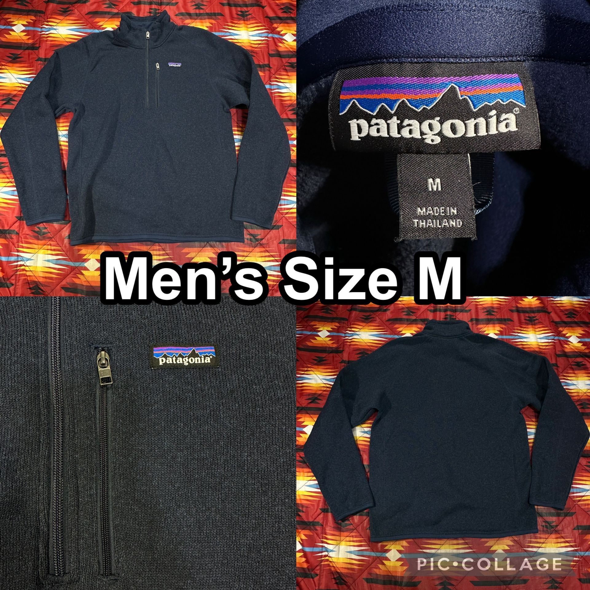 Patagonia Better Sweater Mens Medium Blue 1/4 Quarter Zip Fleece Long Sleeve