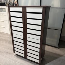 Modern Tall Storage Cabinet with Shelves – Dark Wood & White Finish