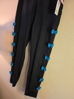 Black Leggings with Blue Bow Details 3X