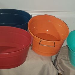 Plastic Oval Tubs/Buckets with Metal Handles (Burgundy, Orange, Mint Green & Dark Blue)

