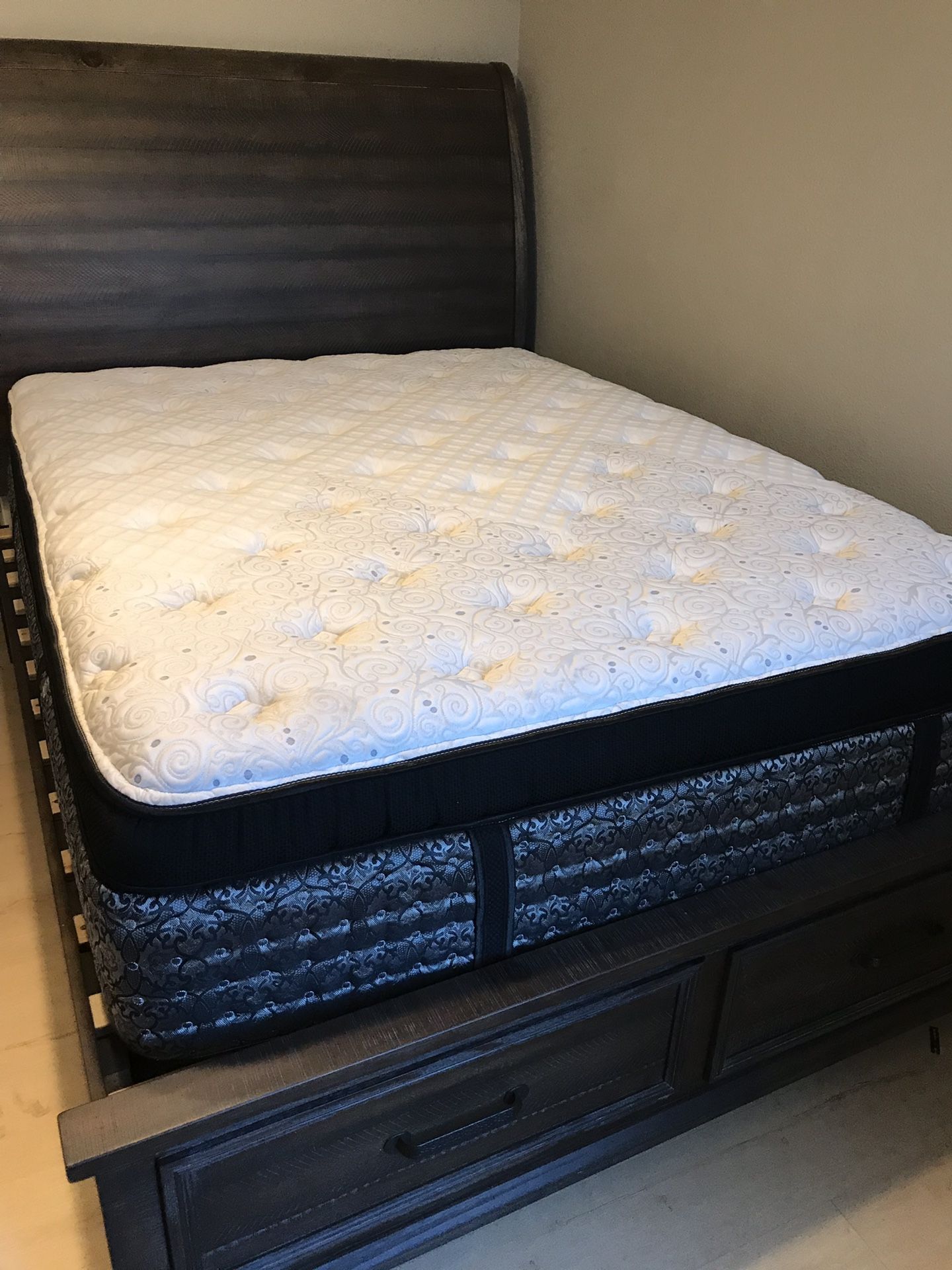 Queen mattress, frame and nightstand