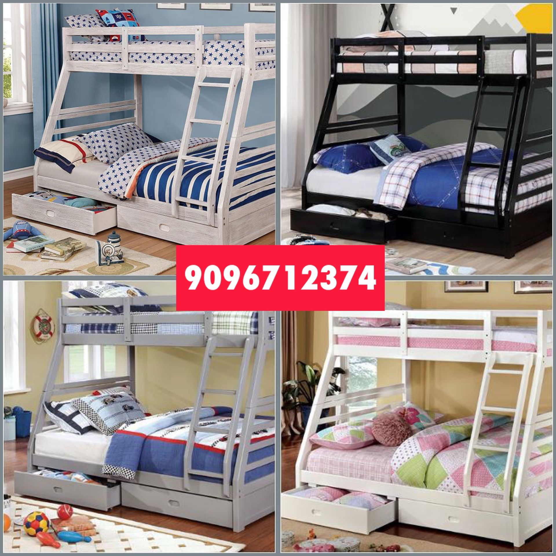 Twin/Full Brush White Bunk bed w. Drawers & Orthopedic Mattresses Included