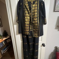 Handmade Black and Gold Women's Dress with Jacket Size L/XL