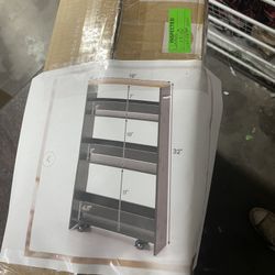 Rolling Kitchen Gray Slim Storage Kitchen Cart Mobile Shelving Organizer with Handle