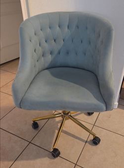 Turquoise/Gold Tufted Velvet Swivel Desk Chair