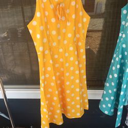 Pretty Yellow And White Polka Dot Dress Size M New Without Tags