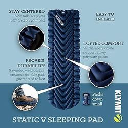 KLYMIT STATIC V Sleeping Pad, Lightweight, Outdoor Sleep Comfort, Best Camping Gear for Backpacking and Hiking, Inflatable Camping Mattress

