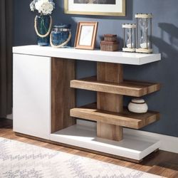 Brand New White & Natural Tone Sofa Table