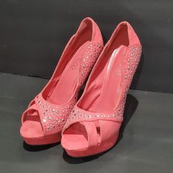 Coral Pink Rhinestone High Heels