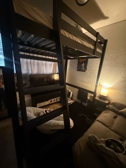 Loft type black high bed