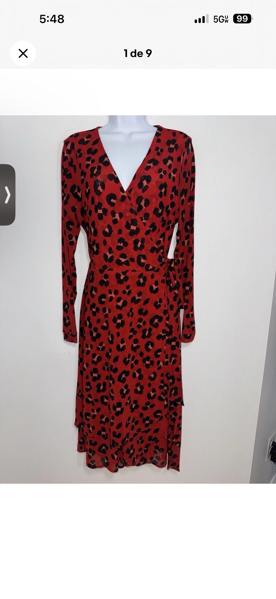 CAbi #5771 Red Siren Wrap Dress Long Sleeve Leopard Print Women Size Large , Perfect Conditions Used Once