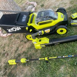 RYOBI HP 20-Inch Brushless 40V Cordless Push Lawn Mower with 6Ah Battery and Charger, Complete RYOBi and Guiro Blower Combo