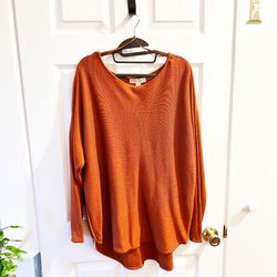 Michael Kors Oversized Rust Orange Sweater with Chic Details – Size Large