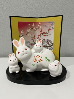 Japanese Year of the Rabbit Good Luck Ceramic Figurine