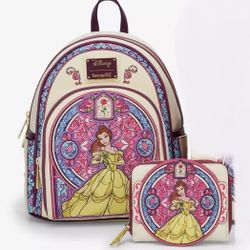 Loungefly Beauty and the Beast Belle Stained Glass Portrait Mini Backpack & Wallet