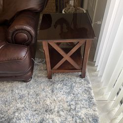 2 End Tables Brown With Glass Tops 