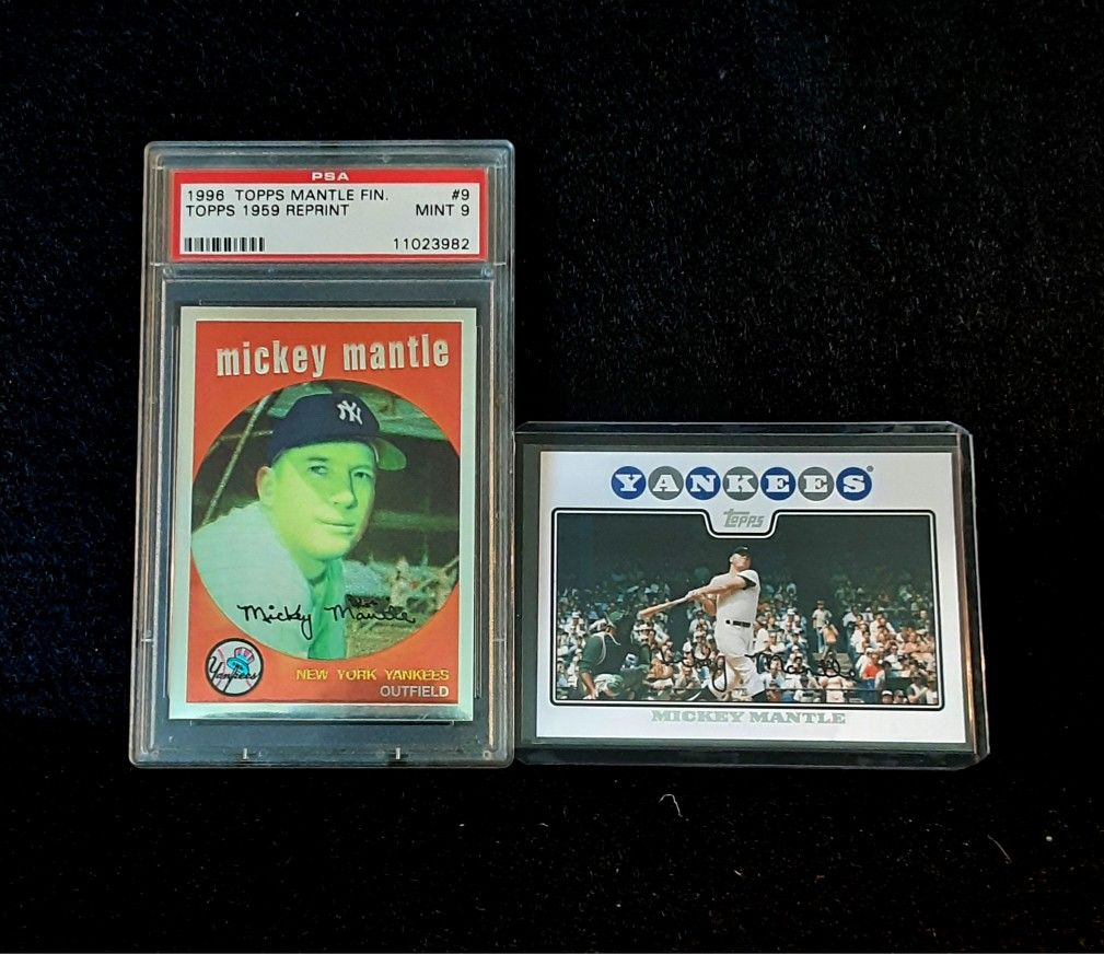 Mickey Mantle 2 Card Lot 96 Topps 1959 Reprint PSA 9 and 2008  Topps NY YANKEES MLB 