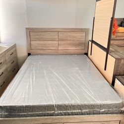 Queen Bed Frame Mattress Dresser Mirror Night Stand new