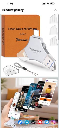 Techkey 3-in-1 Flash Drive for iPhone 256GB