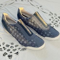 The Bradford Exchange Denim Blue Canvas Women’s Shoes Size 9.5 Zip Front New