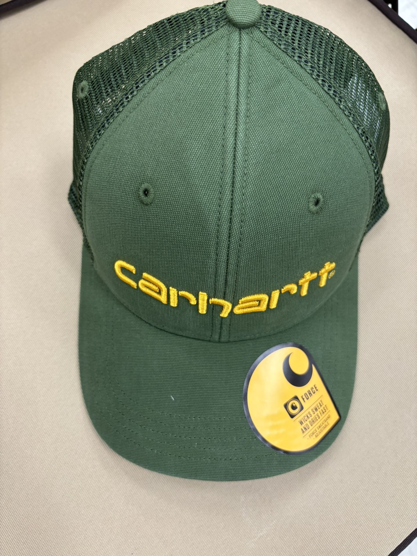 Carhartt Hat Green and yellow embroiderSpell Out Logo Snap Back Mesh Trucker Cap