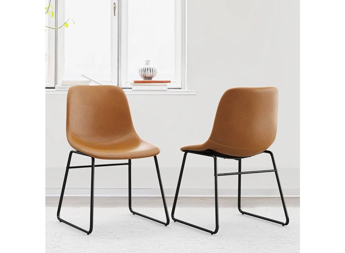 LUE BONA 24" ALX Faux Leather Whiskey Brown Barstools Set of 2, Bar Stools, Modern Counter Height Stools with Back