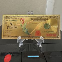 24k Gold Foil Plated Peter Pan Disney Banknote