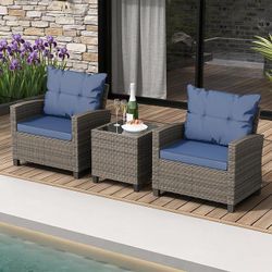 3 Pieces Patio Furniture Set 3 Pieces PE Rattan Wicker Chairs with Table Outdoor Furniture for Backyard/Garden/Poolside/Outdoor Restaurant Gary Rattan