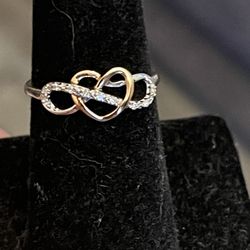 .925 STERLING SILVER & 10K GOLD .07CT NATURAL ROUND CUT DIAMOND HEART RING