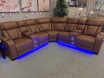 3 pc double power reclining sectional with power headrests and immersive sound system 