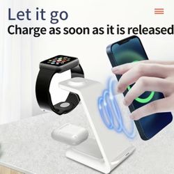 3 In 1 Magnetic Wireless Charger Stand, 15W Fast Charging Dock Station White