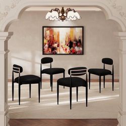 Boucle Black Dining Chairs Set of 4, Mid-Century Boucle Chairs for Kitchen