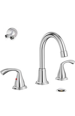 8" Widespread Chrome Bathroom Sink Faucet – 2-Handle 3-Hole with Pop-Up Drain & Supply Lines