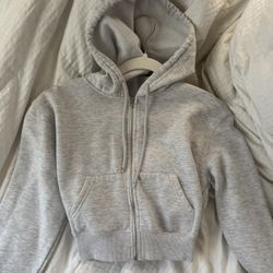 Grey Cropped Hoodie Zip Up Sweater