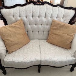 Vintage/Antique Style Carved Wood Tufted Love Seat