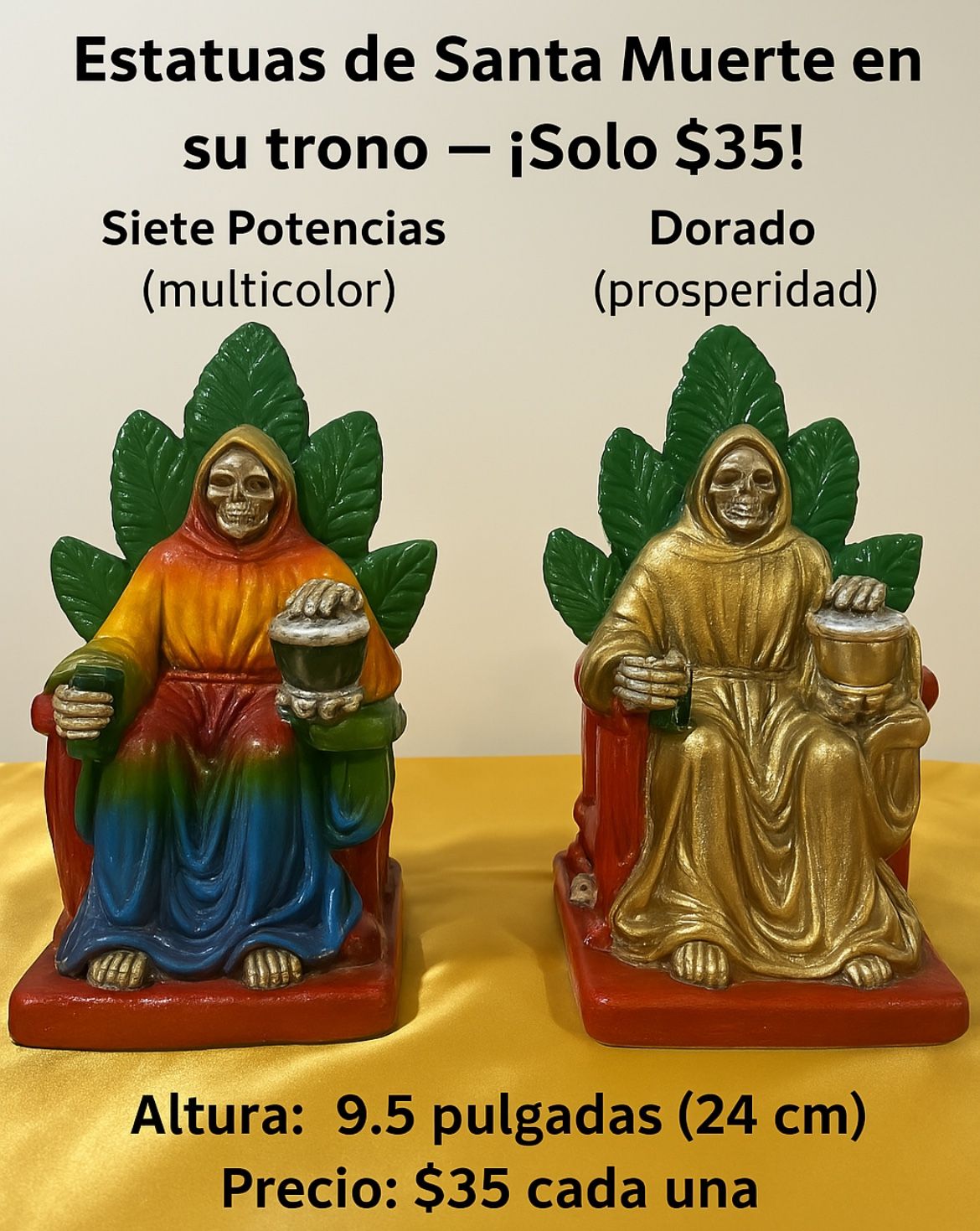 Santa Muerte Statues on Her Throne – Only $35 Each!