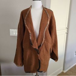 Candiss Cole Art to Wear Brown Open Front Sweater Jacket Women Size Small