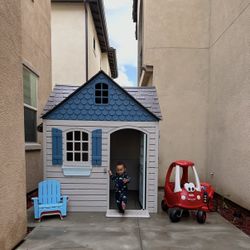 Heavy Duty Plastic Outdoor Playhouse, 6ft × 6ft × 7 ft Tall, Beige & Blue