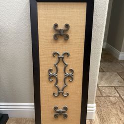 Framed Art, Burlap And Metal Decal 