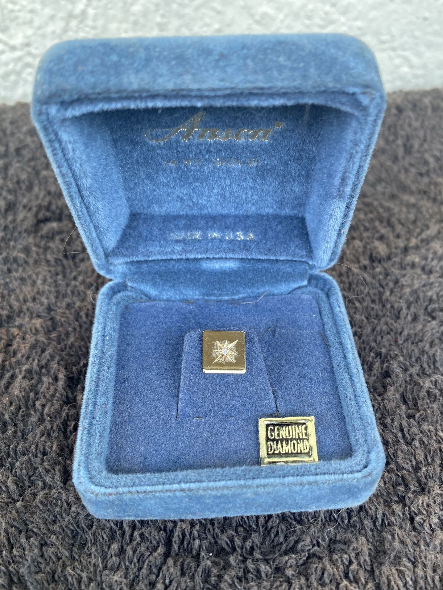 Anson 14kt Gold Tie Tack Lapel Pin With Tiny Diamond. ..