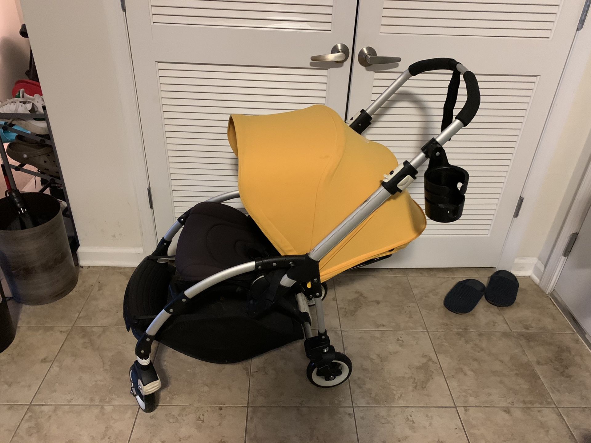 Bugaboo bee3 stroller with bee5 extendable canopy; cup holder and