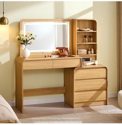 Aitjunz 50” Modern Vanity Desk w/ LED Mirror - NEW IN BOX (Natural)