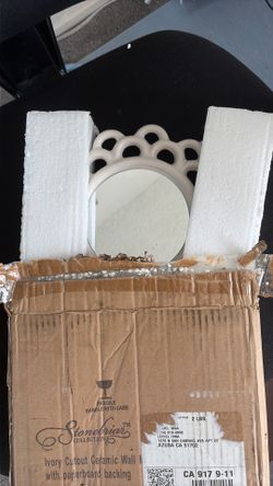 Stonebriar Decorative 9" white Copper Round Ceramic Accent Wall Mirror Rustic