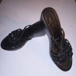 Women's Brazilian Leather Platform Sandals Black Size 6.5M Like New